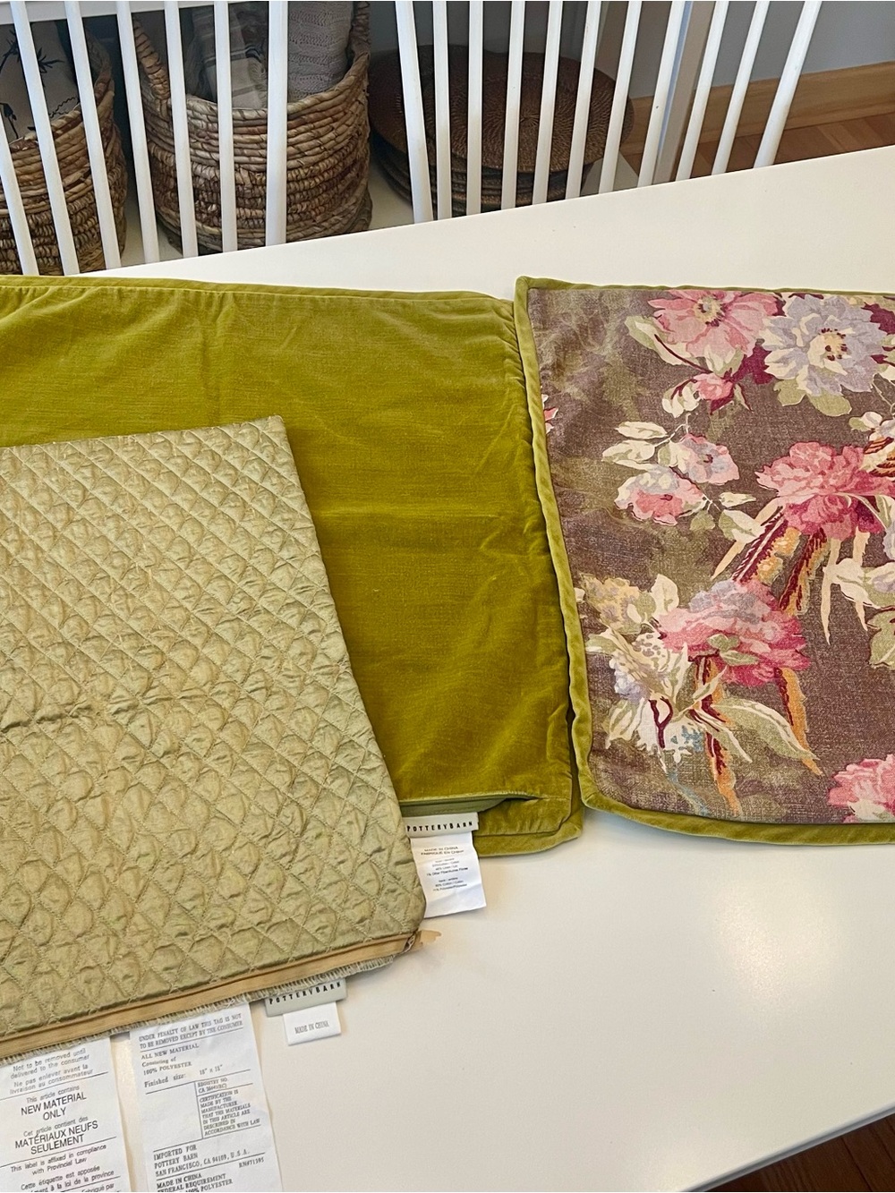 Pottery Barn Olivia Pheasant & silk diamond square pillow covers - SET of 3 - Picture 2 of 8
